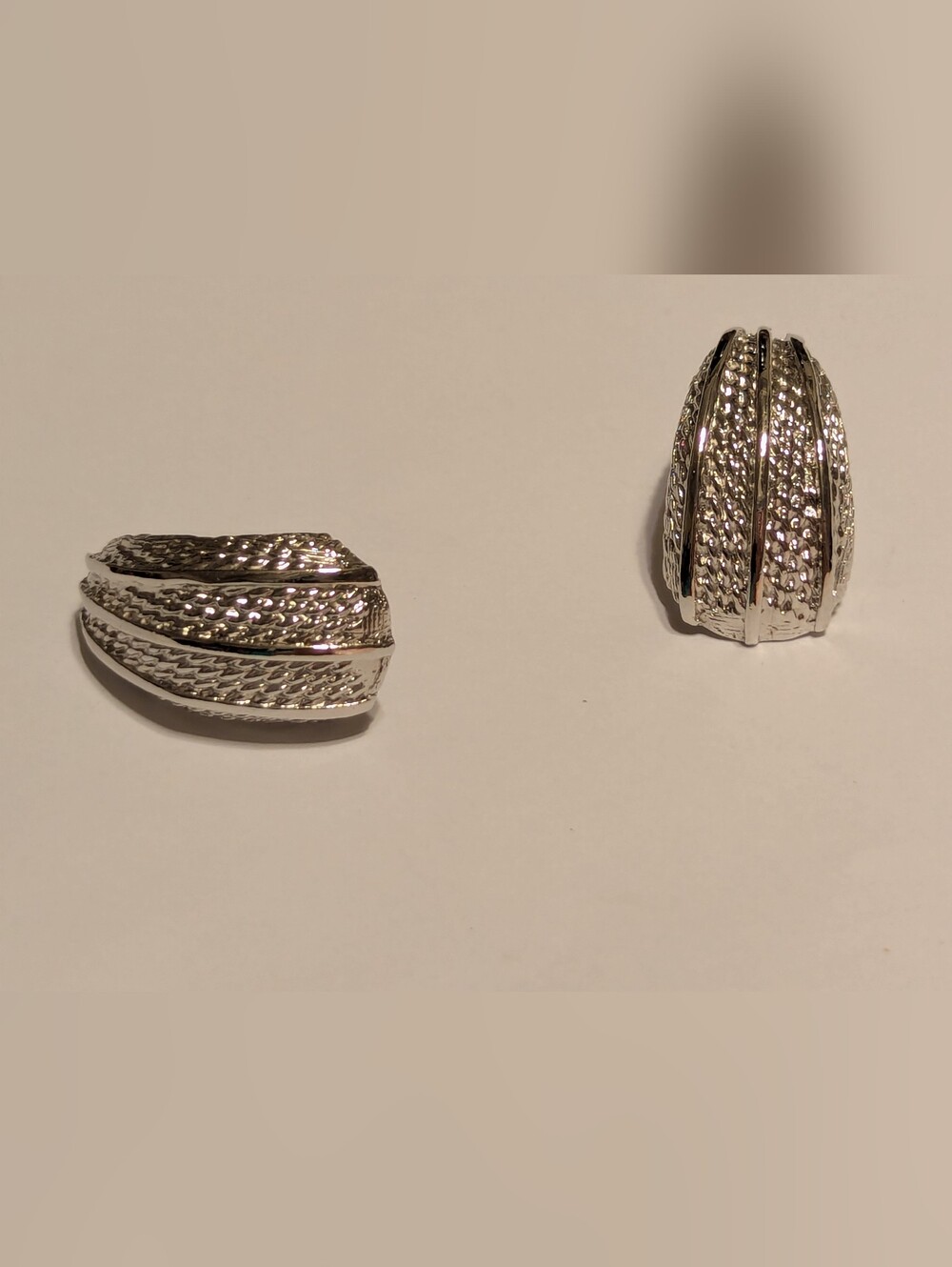 Vintage Silver-Tone Textured Geometric Clip-On Earrings